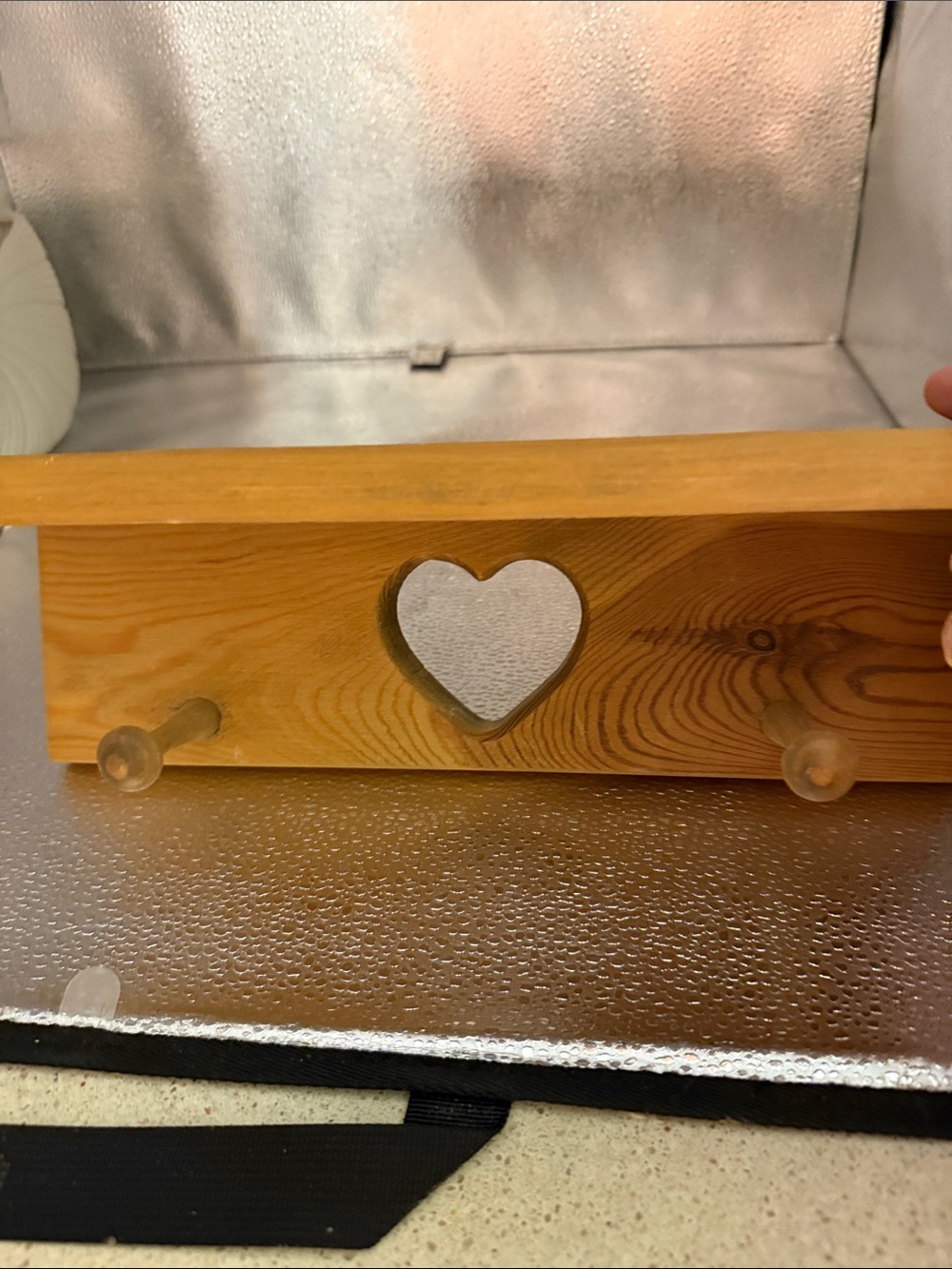 Vintage Wood Heart Wall Hook Rack - Natural Wood